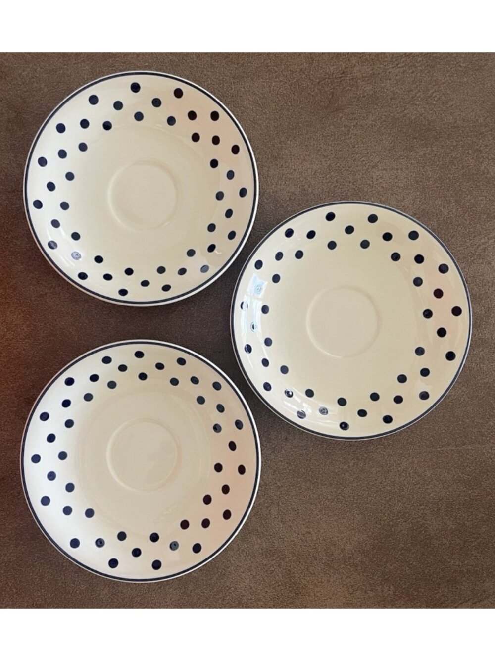 Poole Pottery Polka Dot Saucers Set of 3 6.5” Teacup Plates Vintage England